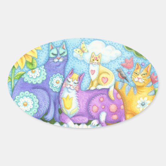 Whiskers Et Pureuses, CHAT AMIS STICKERS Oval (Devant)
