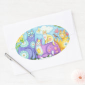 Whiskers Et Pureuses, CHAT AMIS STICKERS Oval (Enveloppe)