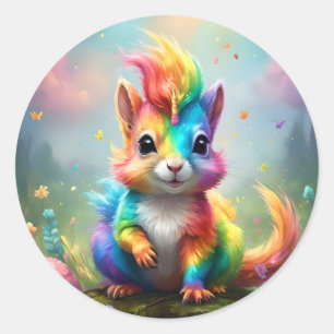 Whiskers of Wonder: de regenboog eenhoorn eekhoorn Ronde Sticker