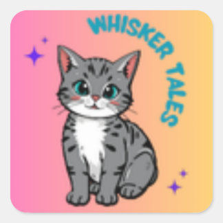 Whiskers & Tales | Schattigee Storybook Cat Sticke Vierkante Sticker