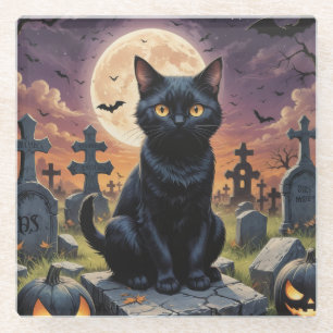 Whiskers van het Heksenuur - Black Cat Glazen Onderzetter