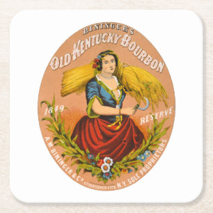 Whiskey Adverteren label, rond 1860. Vierkante Kartonnen Onderzetter