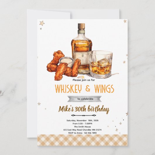 Whiskey and Wings party Invitation Kaart (Voorkant)
