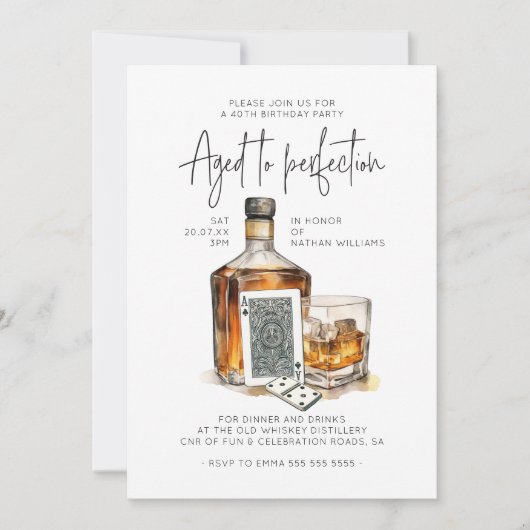 Whiskey Birthday Invitation Jeux masculins Nuit (Devant)