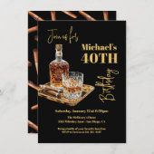 Whiskey Bourbon en Sigaar Verjaardag gouden dienbl Kaart (Voorkant / Achterkant)