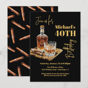 Whiskey Bourbon en Sigaar Verjaardag gouden dienbl Kaart