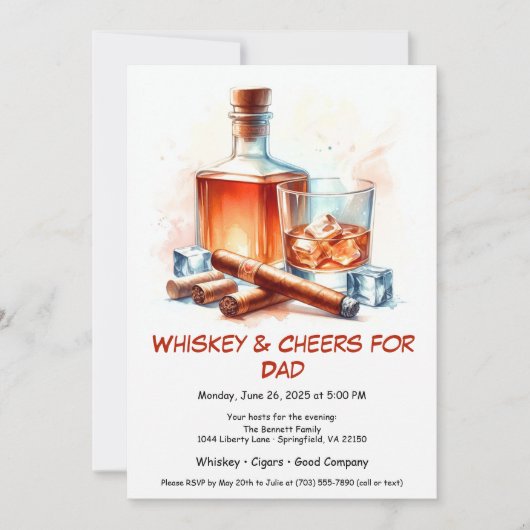Whiskey & Cigars – Invitation de la fête des Pères (Devant)