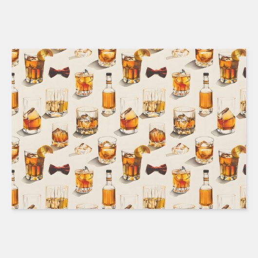 Whiskey en boog stropdassen ontwerp inpakpapier vel (Voorkant)