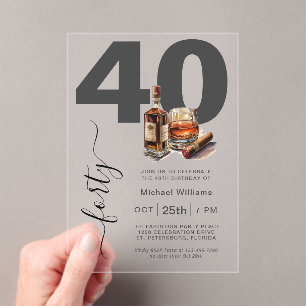 Whiskey en Sigaren Mannelijk 40e Verjaardagsfeest Acryl Uitnodigingen