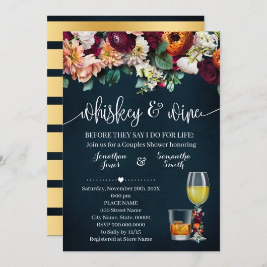 Whiskey en Wine Flowers Couples Shower Weddenschap Kaart (Voorkant / Achterkant)