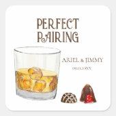 Whiskey Glazen En Chocolade Truffels Aquarel  Vierkante Sticker (Voorkant)