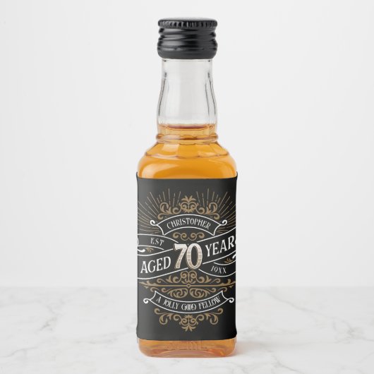 Whiskey Mannen 70e verjaardag Likeurfles Etiket (Voorkant)