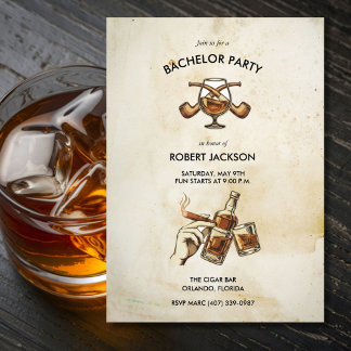 Whiskey Night Groom Bachelor Party Invite Kaart