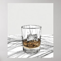 Whiskey op de rotsen glas minimalistische lijnkuns