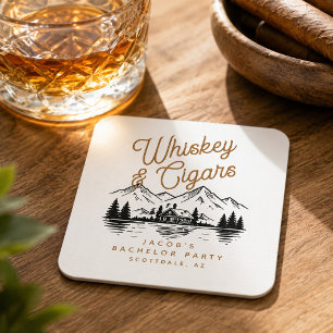 Whiskey & Sigaren Hut Huis Bachelorfeest aan het M Vierkante Kartonnen Onderzetter