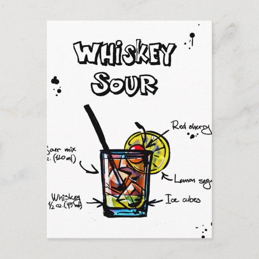 Whiskey Sour Cocktail Recipe Briefkaart (Voorkant)