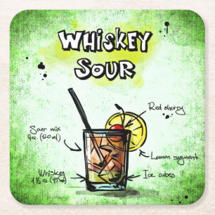 Whiskey Sour Drink Recipe Vierkante Kartonnen Onderzetter