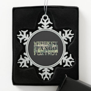 Whiskey Tango Foxtrot WTF Green Camouflage Tin Sneeuwvlok Ornament