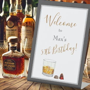 Whiskey Waterverf Chocolade Truffels Verjaardag   Reclamebord Met Voetstuk