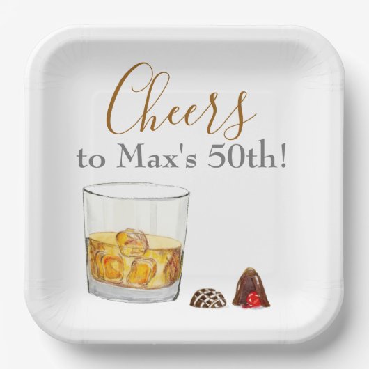 Whiskey Waterverf Chocolade Truffles Birthday Papieren Bordje (Voorkant)