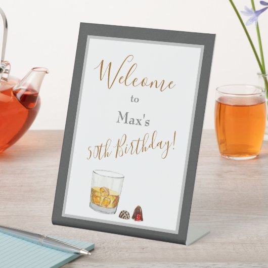 Whiskey Waterverf Chocolade Truffles Birthday Reclamebord Met Voetstuk (Insitu)