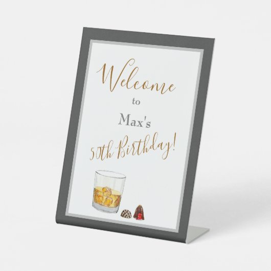 Whiskey Waterverf Chocolade Truffles Birthday Reclamebord Met Voetstuk (Voorkant)