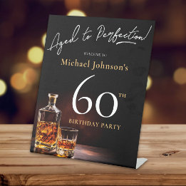 Whiskey Zwart Goud 60e Verjaardagsfeestje Welkom Reclamebord Met Voetstuk
