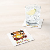 Whisky en zon, zomerzonsondergang vierkante kartonnen onderzetter (Insitu)