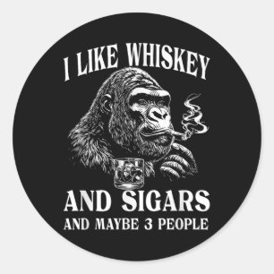 Whisky, sigaren en Monkey Humor Retro St Ronde Sticker