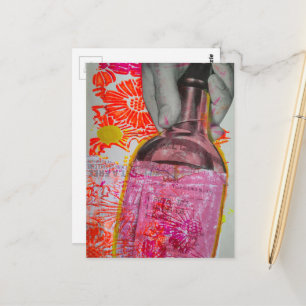 Whiskyfles Bloemrijk Roze Oranje Collage Briefkaart