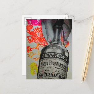 Whiskyfles Bloemrijk Roze Oranje Collage Briefkaart