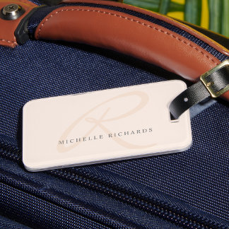 Whisper Pink Elegant Minimalist Monogram Bagagelabel