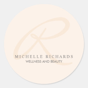 Whisper Pink Elegant Minimalist Monogram Ronde Sticker