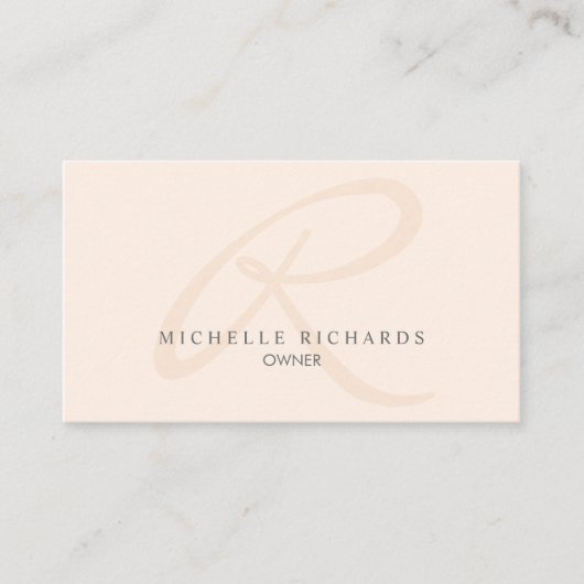 Whisper Pink Elegant Minimalist Monogram Visitekaartje (Voorkant)