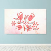 Whispering Bloom – Delicate Rode Bloem op Zachte T Canvas Afdruk (Insitu (Houten vloer))
