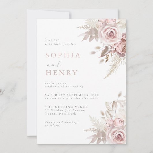 Whispering Blush Garden Invitation de mariage (Devant)