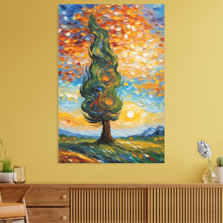 Whispering Cypress at Sunset Canvas Afdruk