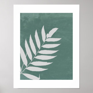 "Whispering Fern" - een minimalistisch wit varenbl Poster