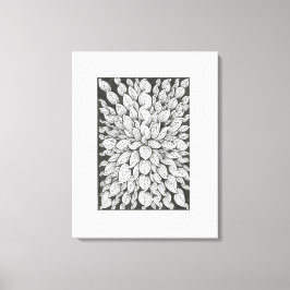 Whispering Leaves: Minimal Black & White Doodle Canvas Afdruk