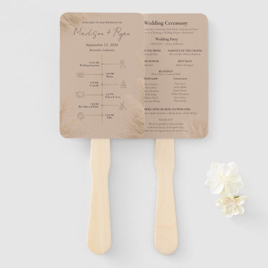 Whispering Pampas Wedding Program Fan Handwaaier (Voorkant en achterkant)