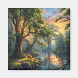 Whisperpering Woods à Dawn Nature Artwork Magnet