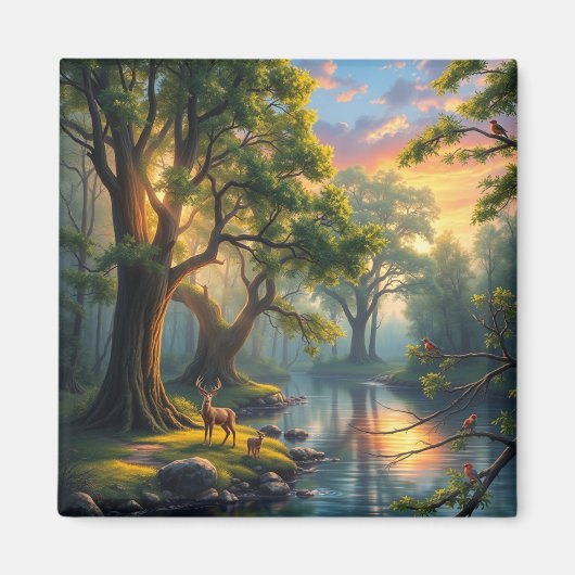 Whisperpering Woods à Dawn Nature Artwork Magnet (Devant)