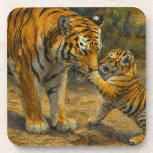 Whispers in the Wild – Tijger en welp in het bos Bier Onderzetter