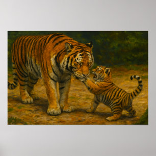 Whispers in the Wild – Tijger en welp in het bos Poster