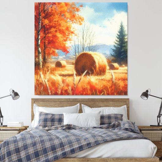 Whispers of Autumn: Een Waterverf Serenade Canvas Afdruk (Insitu (Slaapkamer))