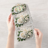 Whispers of Elegance: Roos Lace, en tijdloze gelof All In One Uitnodiging (Afscheurbaar)