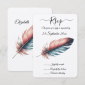 Whispers of Grace Feathered Elegance Minimalisme RSVP Kaartje (Voorkant / Achterkant)