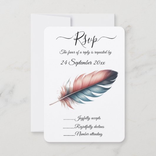 Whispers of Grace Feathered Elegance Minimalisme RSVP Kaartje (Voorkant)