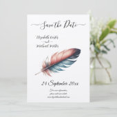 Whispers of Grace Feathered Elegance Minimalisme Save The Date (Staand voorkant)