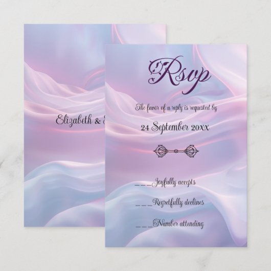 Whispers of Silk: Dromerige pastelgolven Roze Blau RSVP Kaartje (Voorkant / Achterkant)